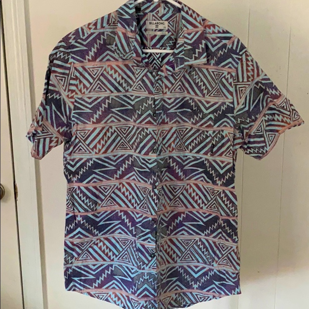 Male multi colored button down